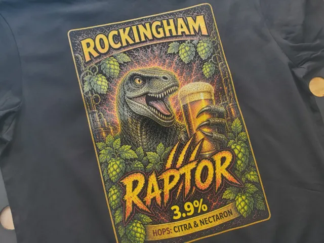 Rockingham Raptor t-shirt printed in Portishead